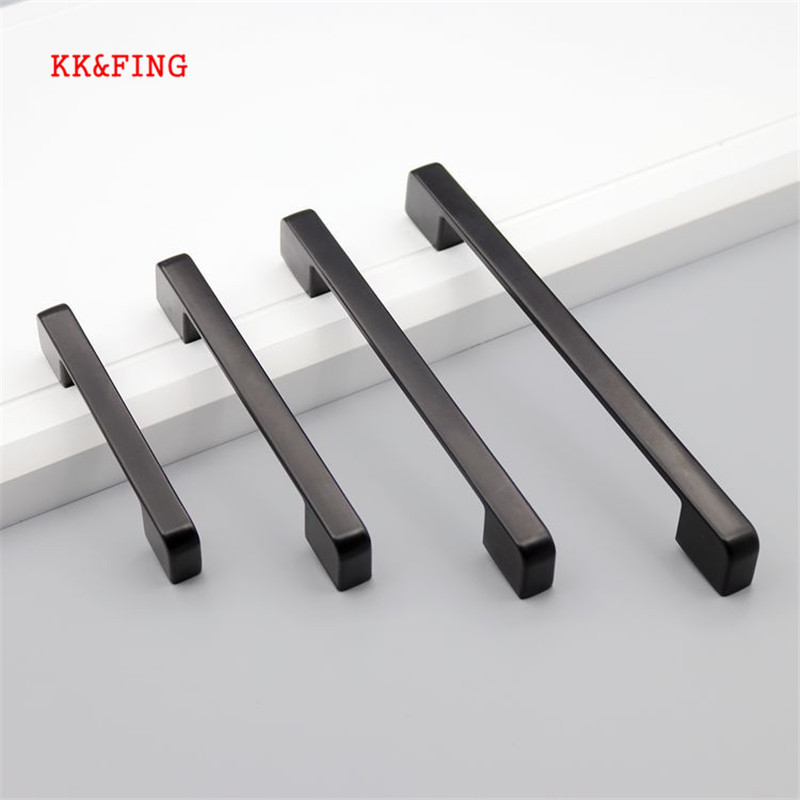 Furniture Hardware Black - KK&FING アメリカンスタイルブラックアルミニウムキャビネットハンドルとノブシンプルなキッチン引き出し取手家具ハンドルドアハードウェア