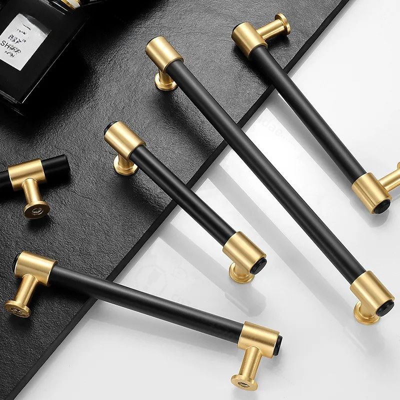 Furniture Hardware Black - モダンなシンプル北欧風ブラックゴールドハンドルキャビネットドアワードローブ引き出し家具金物卸売