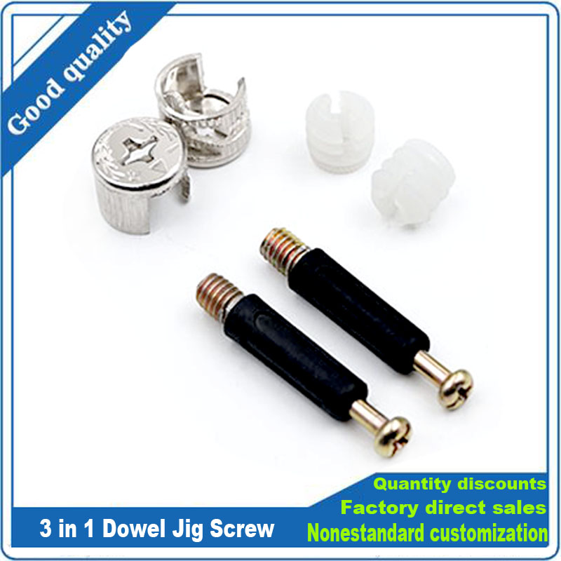 Furniture Hardware Screws - 3 in 1ダボジグネジ家具接続金具セット偏心ホイールナットカムロックナット、ワードローブ接合キャビネット木工用