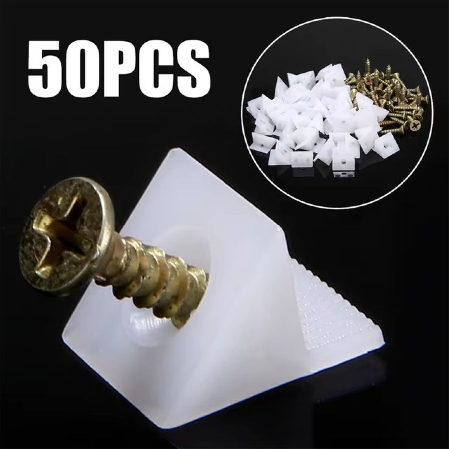 Furniture Hardware Screws - 50/100 個家具チェスト引き出し底修理固定補修ウェッジ引き出し角度コードブラケットファスナーとネジ付き