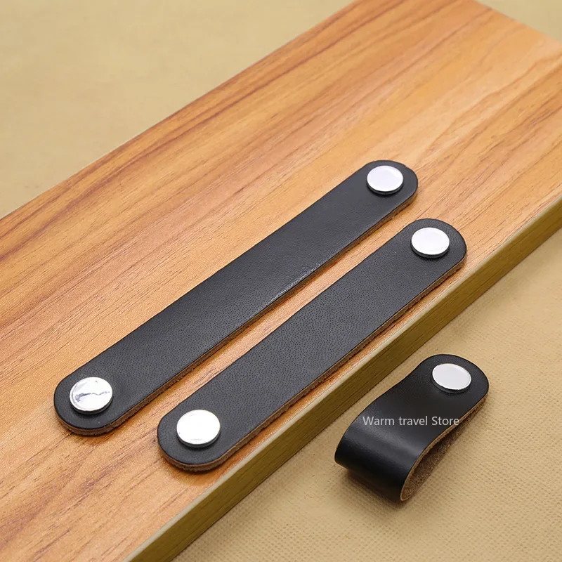 1 個革ハンドルバッグハンドル引き出しドアノブブラウンブラッ - Furniture Hardware Black のレビューと価格